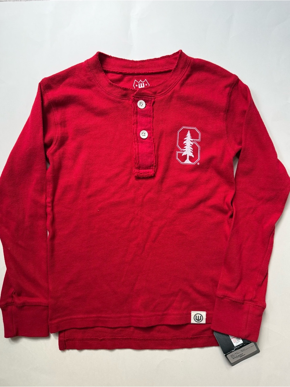 NWT Wes & Willy Stanford Univ. Kids Long Sleeve Waffle Knit Henley Shirt Size 4